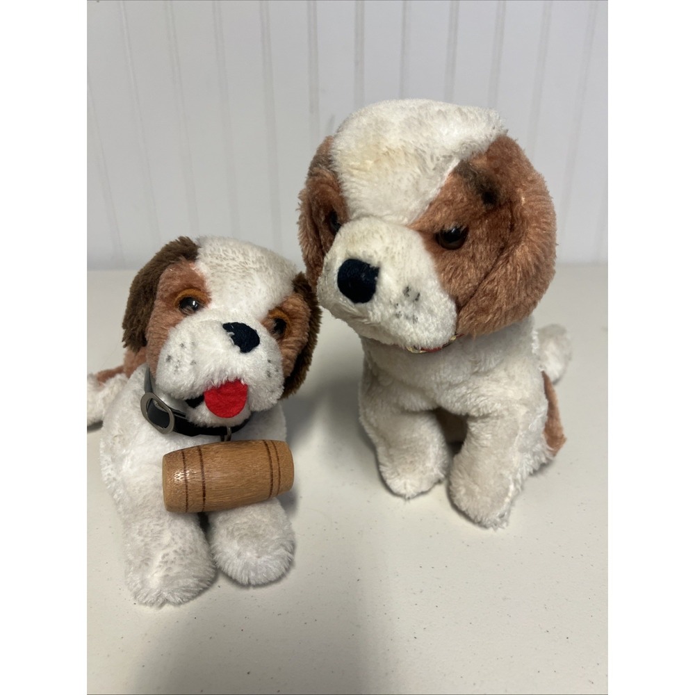 Vintage Dakin Pair Of Plush 9"‎ Saint St Bernard Puppy Dogs 1977 1978